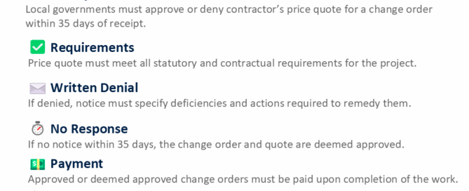 Florida St 218.755 Prompt Processing of Change ORders Public Construction Contracts 35 day deadline for local gov to approve or deny change orders